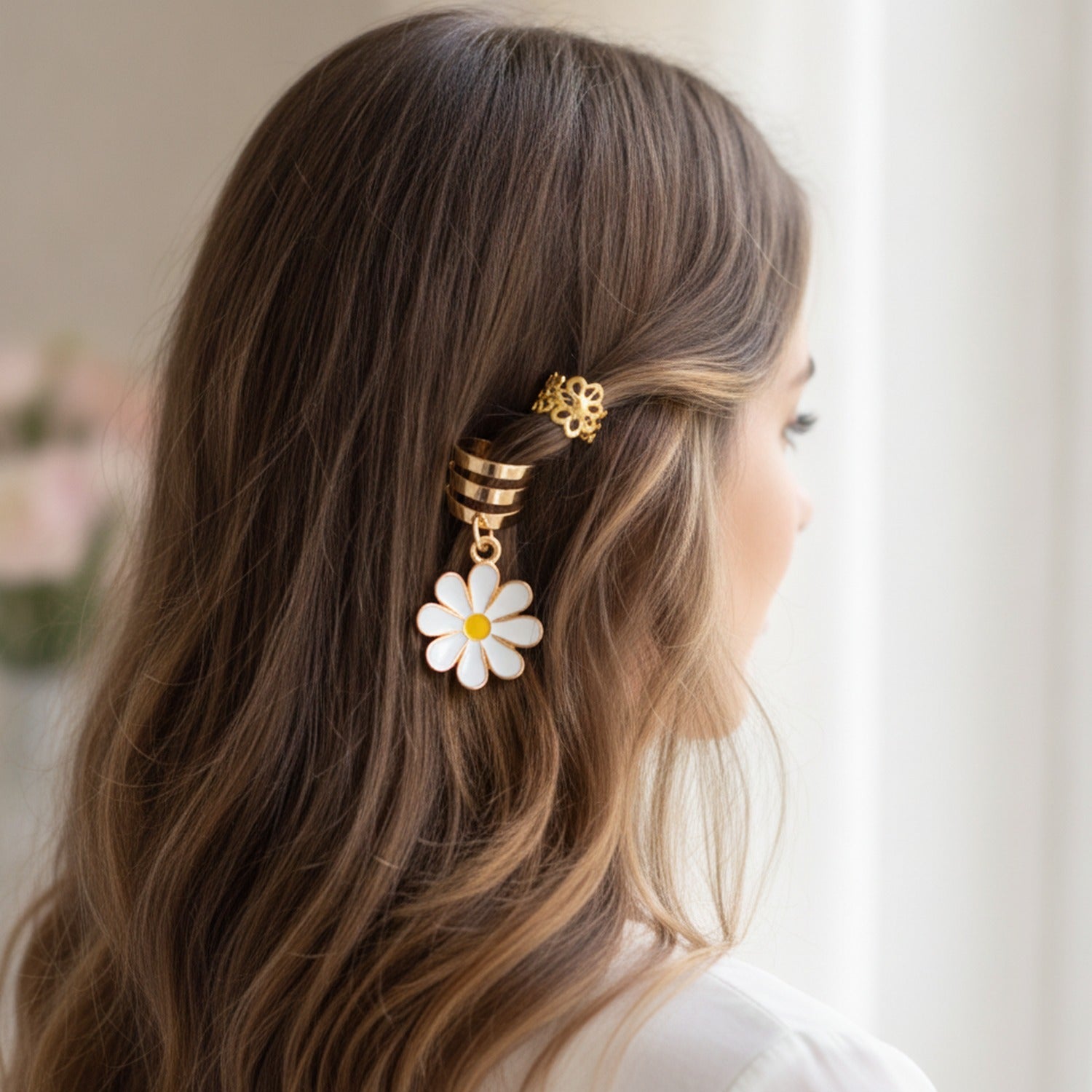 Daisy Charm Hair Clip Set Gold