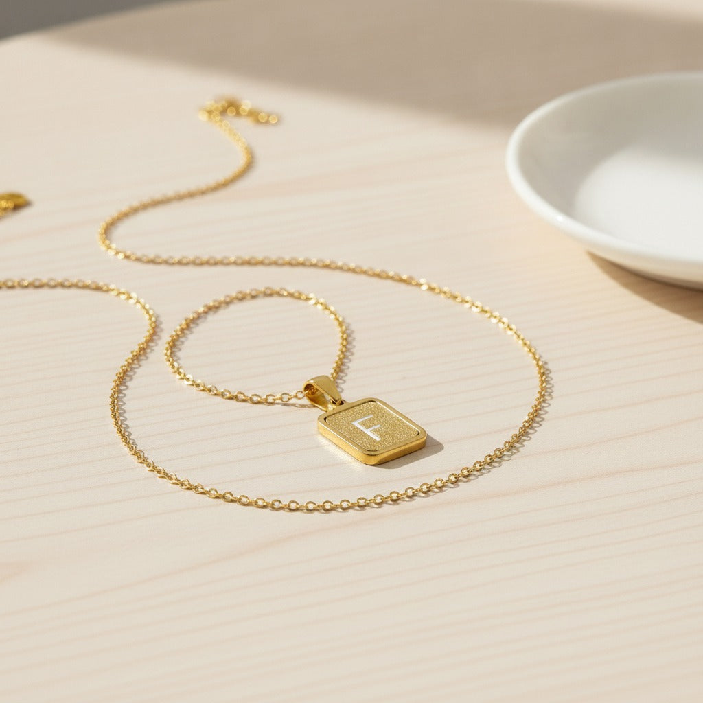 Initial Letter Pendant Necklace - Gold