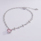 Sparkling Heart Star Chain Necklace - Pink Heart
