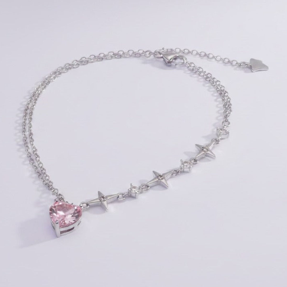 Sparkling Heart Star Chain Necklace - Pink Heart