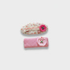 Floral Button Hair Clip Duo Pink Floral Button