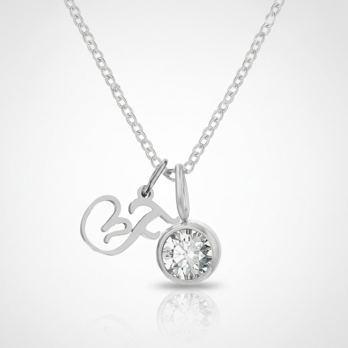 Crystal Charm Pendant Chain Necklace - Stainless Steel F – jewelry (view 1)