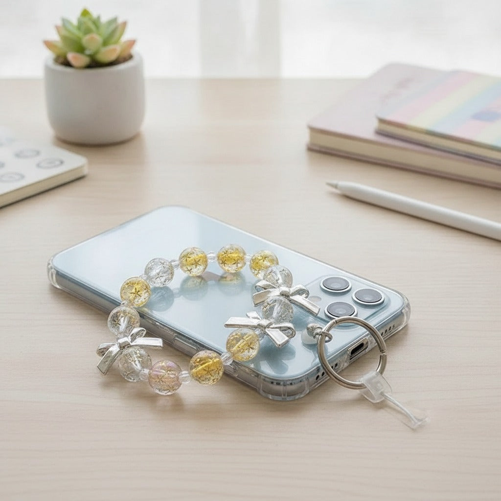 Beaded Cross Charm Keychain - Gold & Silver