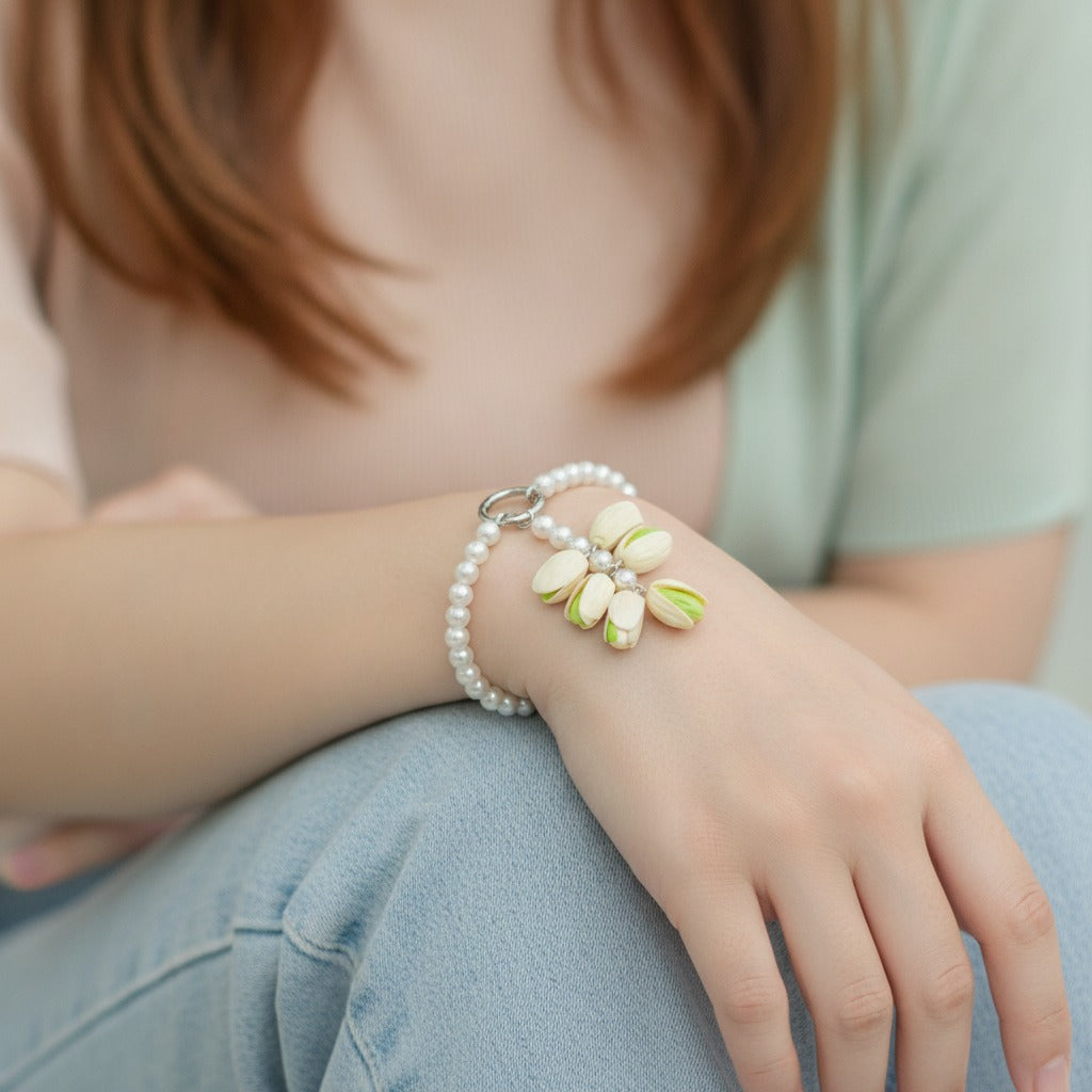 Pearl Beaded Charm Keychain - Cream Pearl