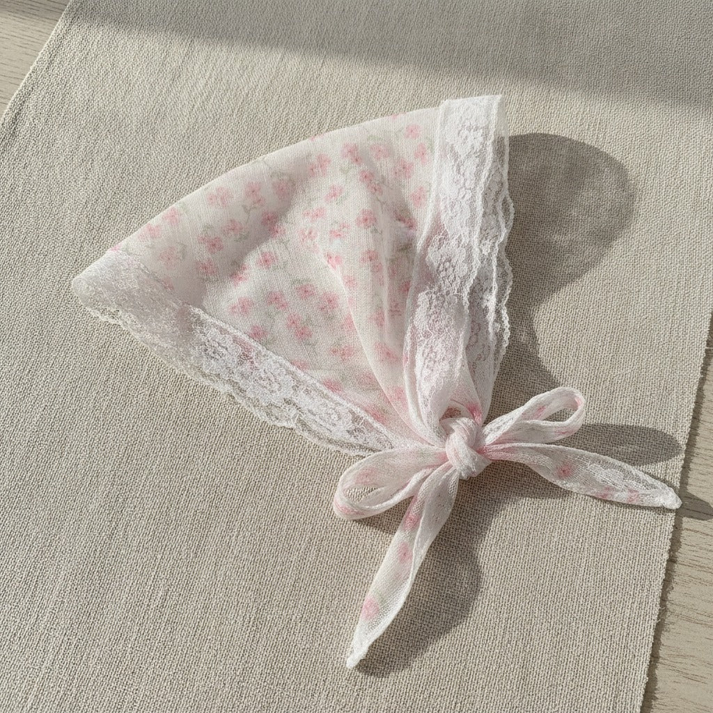 Embroidered Floral Mini Bonnet Headwrap - Pink Floral