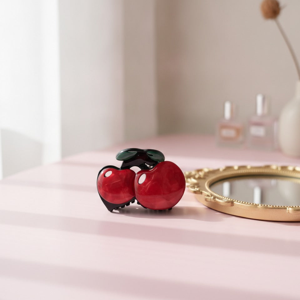 Cherry Dual Claw Hair Clip - Cherry Red