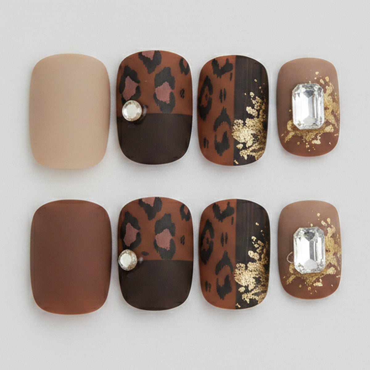Leopard Luxe Press-On Nail Set - Leopard & Gems