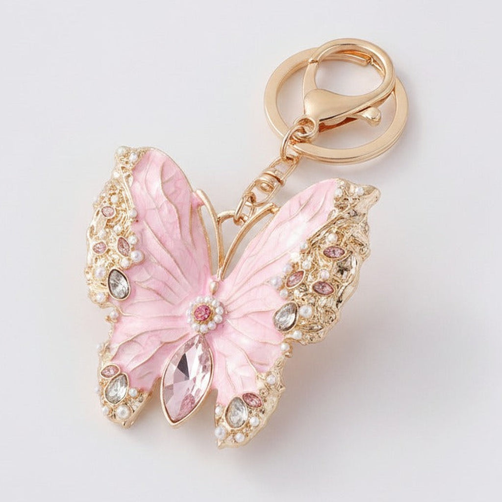 Crystallized Butterfly Charm Keychain - Soft Pink