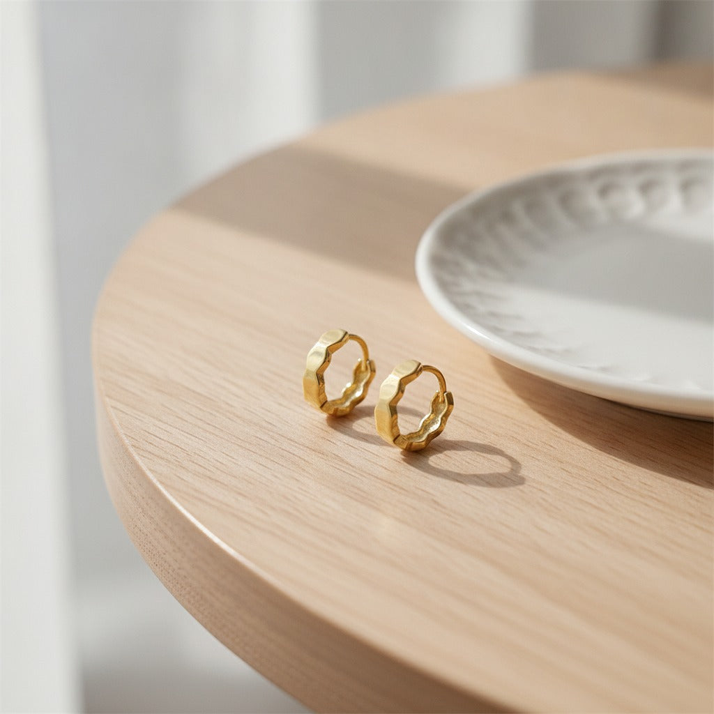 Chunky Textured Hoop Earrings - Gold