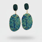 Teal Blue Oval Textured Drop Earrings – jewelry (view 1)