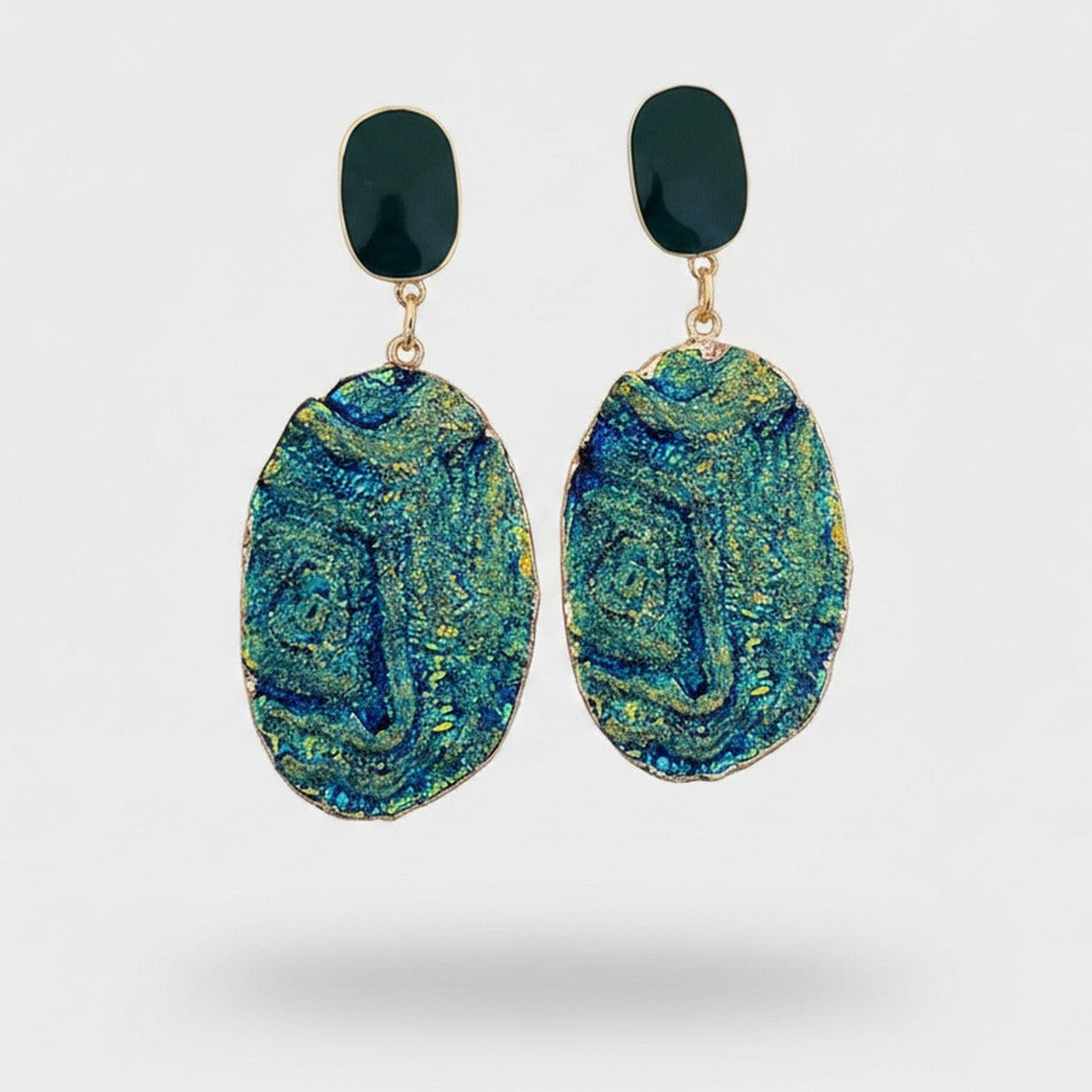 Teal Blue Oval Textured Drop Earrings – jewelry (view 1)