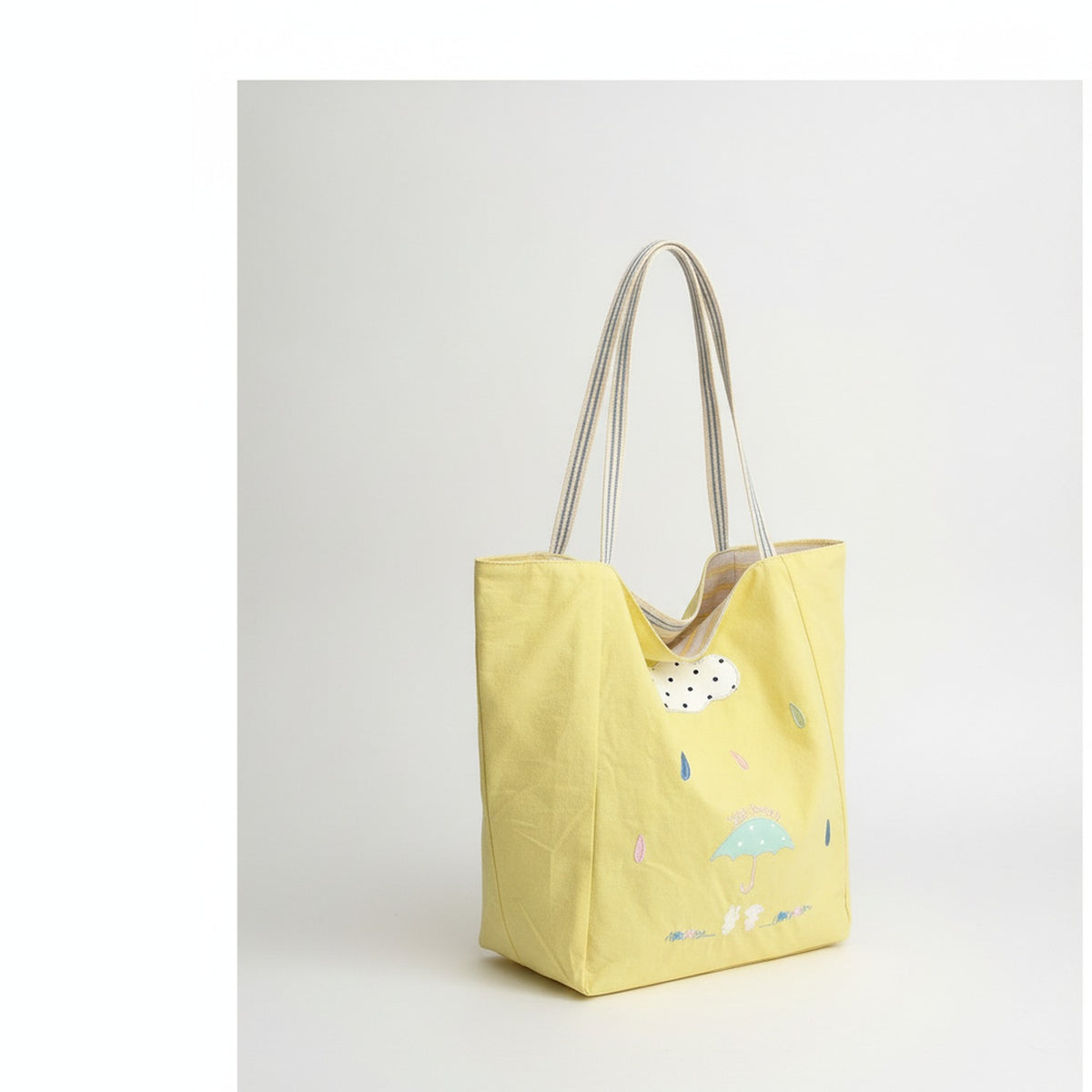 Yellow Umbrella Canvas Tote Bag With Polka Dot Trim – bags & wallets (view 1)