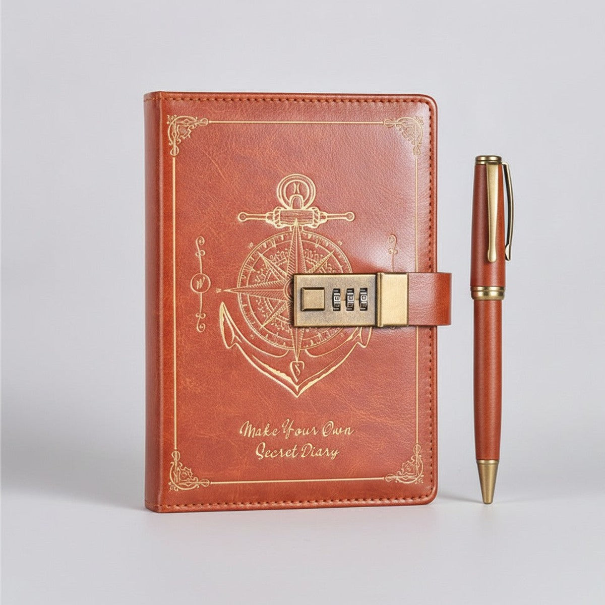 Vintage Lock Diary with Pen - Brown