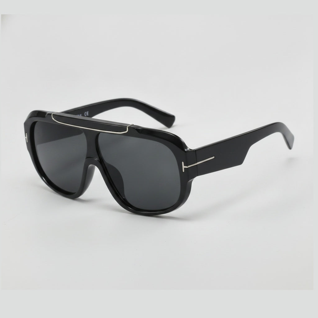 Tortoise Shell Oversized Aviator Sunglasses with Lenses - Black Frame Gray Lens – eyewear (view 1)