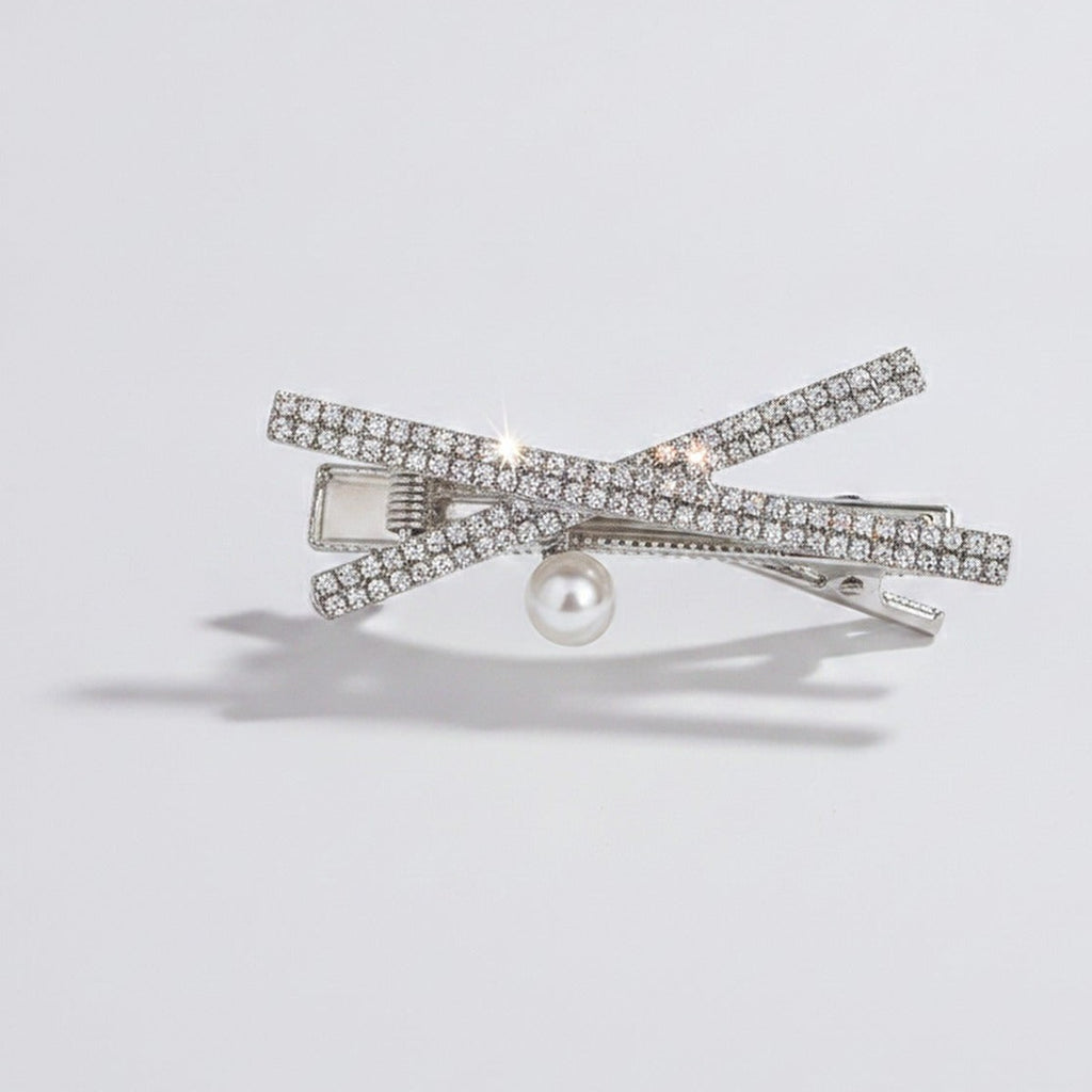 Pearl and Rhinestone Bow Hair Clip – hair accessories (view 1)