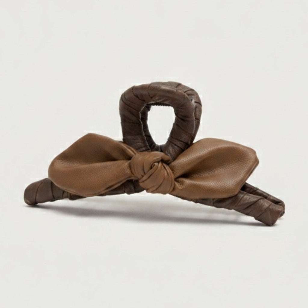 Leather Bow Hair Claw Clip - Brown Leather Butterfly Hair Clip – hair accessories (view 1)