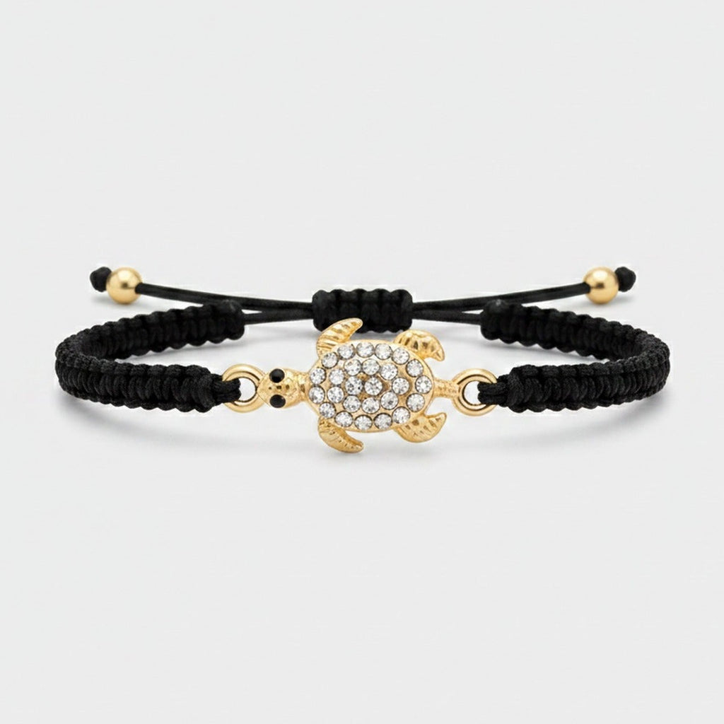 Black Macramé Sea Turtle Rhinestone Charm Bracelet – jewelry (view 1)