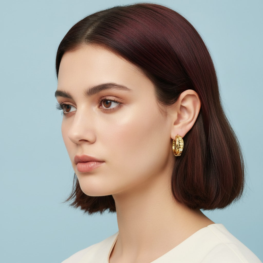 Layered Snake Chain Hoop Earrings - Gold