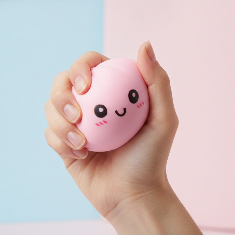 Pink Dumpling Squishy with Cute Face - squeeze in hand