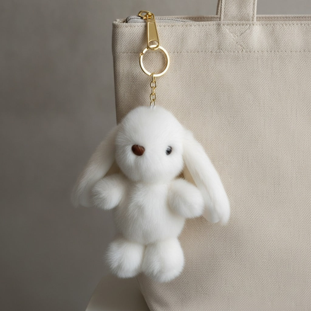 Fuzzy Bunny Keychain - White