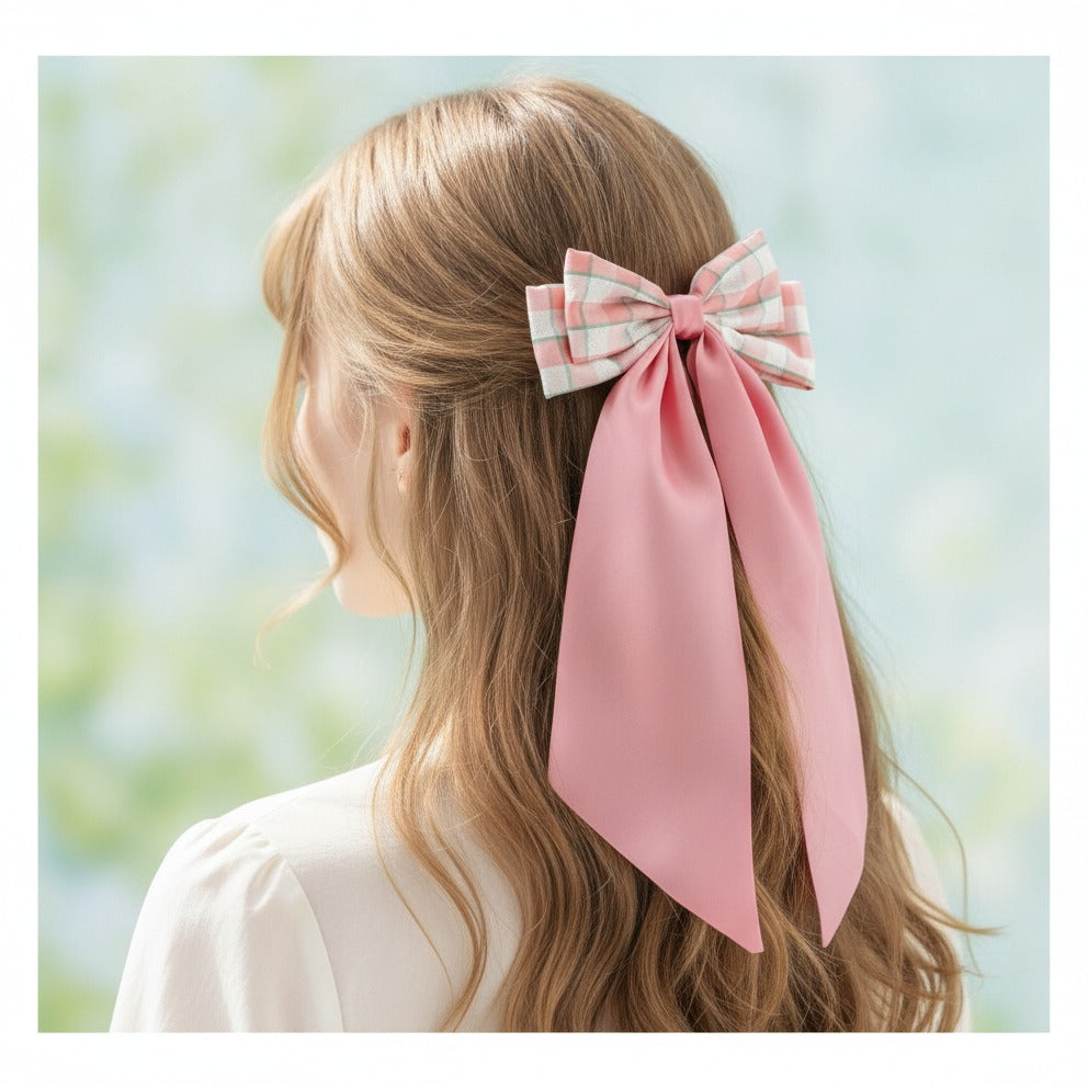 Gingham Bow Hair Claw - Pink Gingham