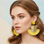 Tiered Tassel Statement Earrings - Golden Yellow
