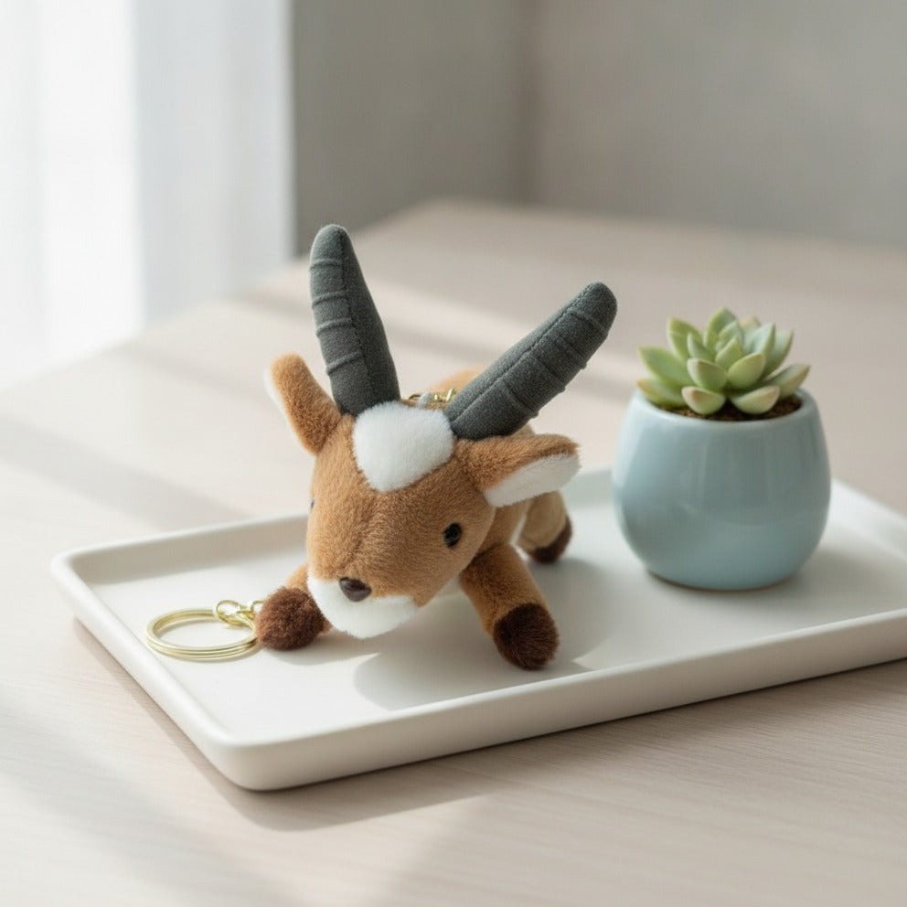 Fuzzy Antelope Keychain - Coffee