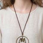 Butterfly Oval Pendant Necklace - Antique Bronze