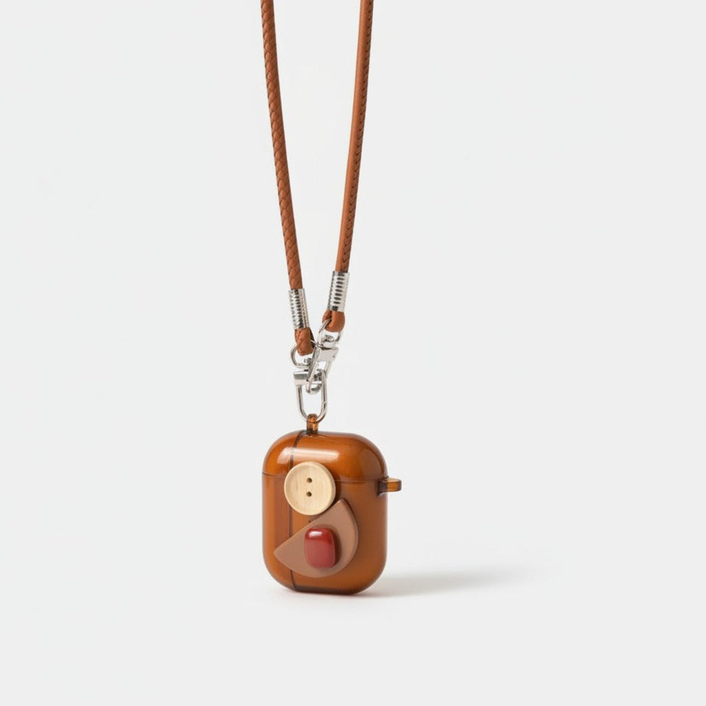 Button Detail Earbuds Case - Brown (for AirPods Pro 3)