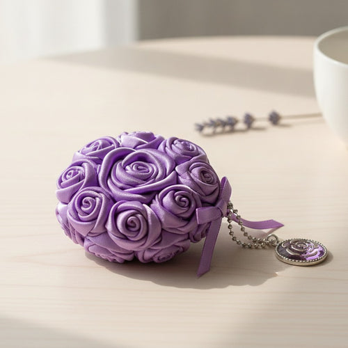 3D Flower AirPods Case with Beaded Charm - Purple Rose (for AirPods 4)