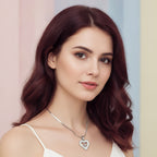 Rhinestone Heart Cross Pendant Necklace - Silver