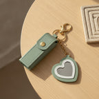 Heart Cutout Leather Keychain - Peacock Green