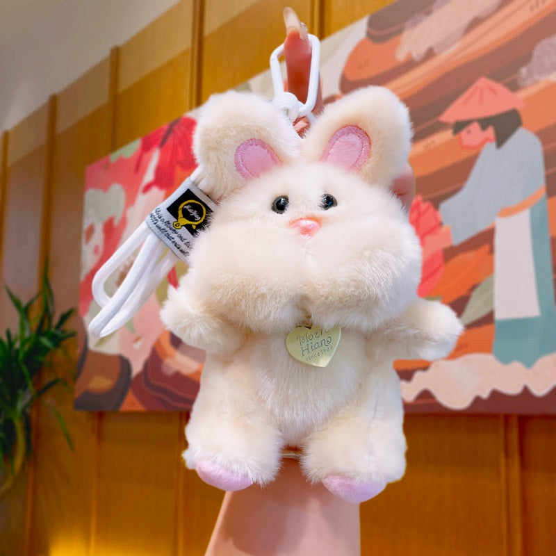 Cute Bunny Plush Keychain Mini Bag Charm Gift Toy - Cream