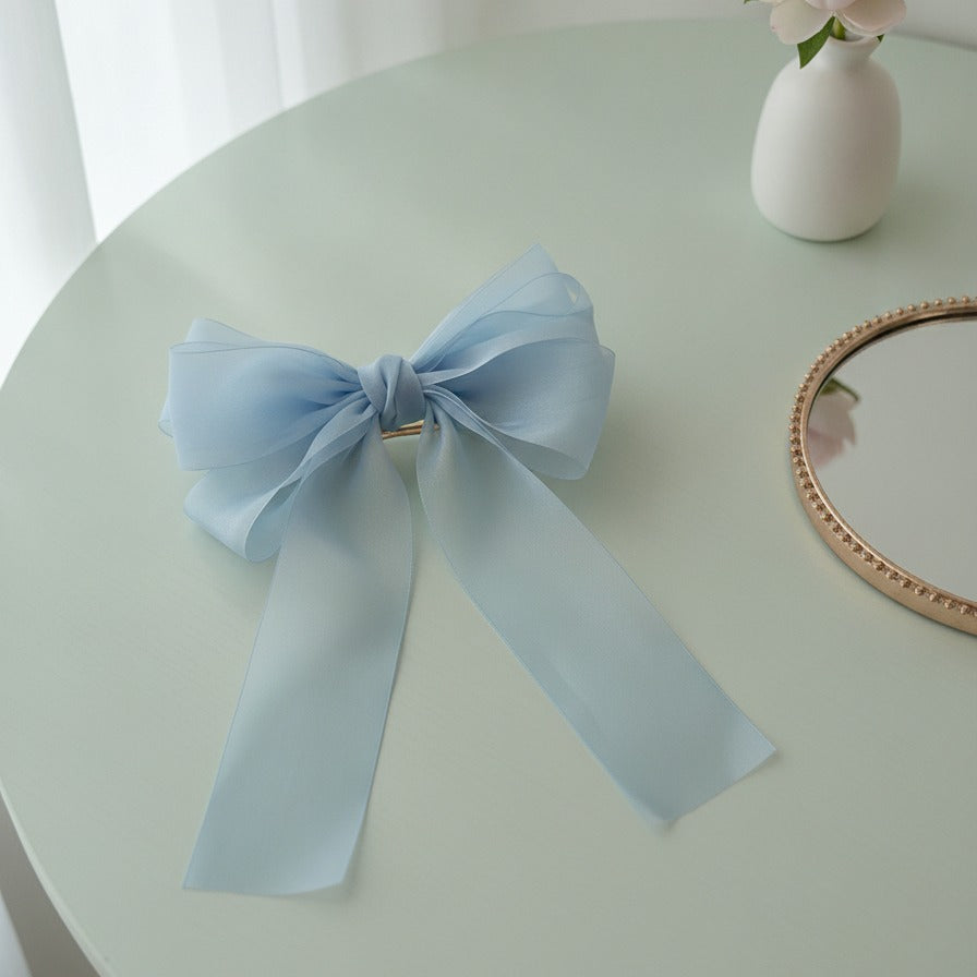 Satin Bow Hair Claw - Blue