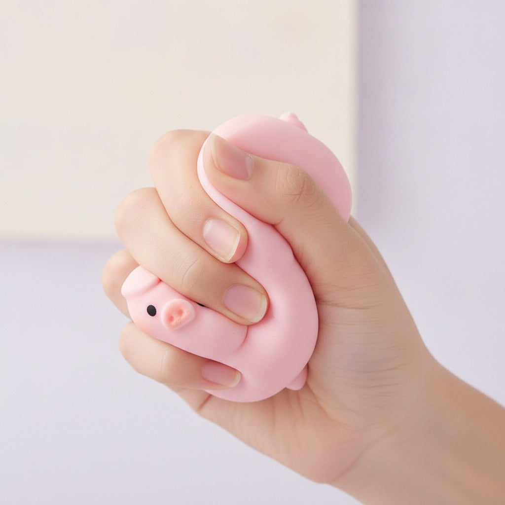 Adorable Pig Squishy - Pink - squeeze in hand