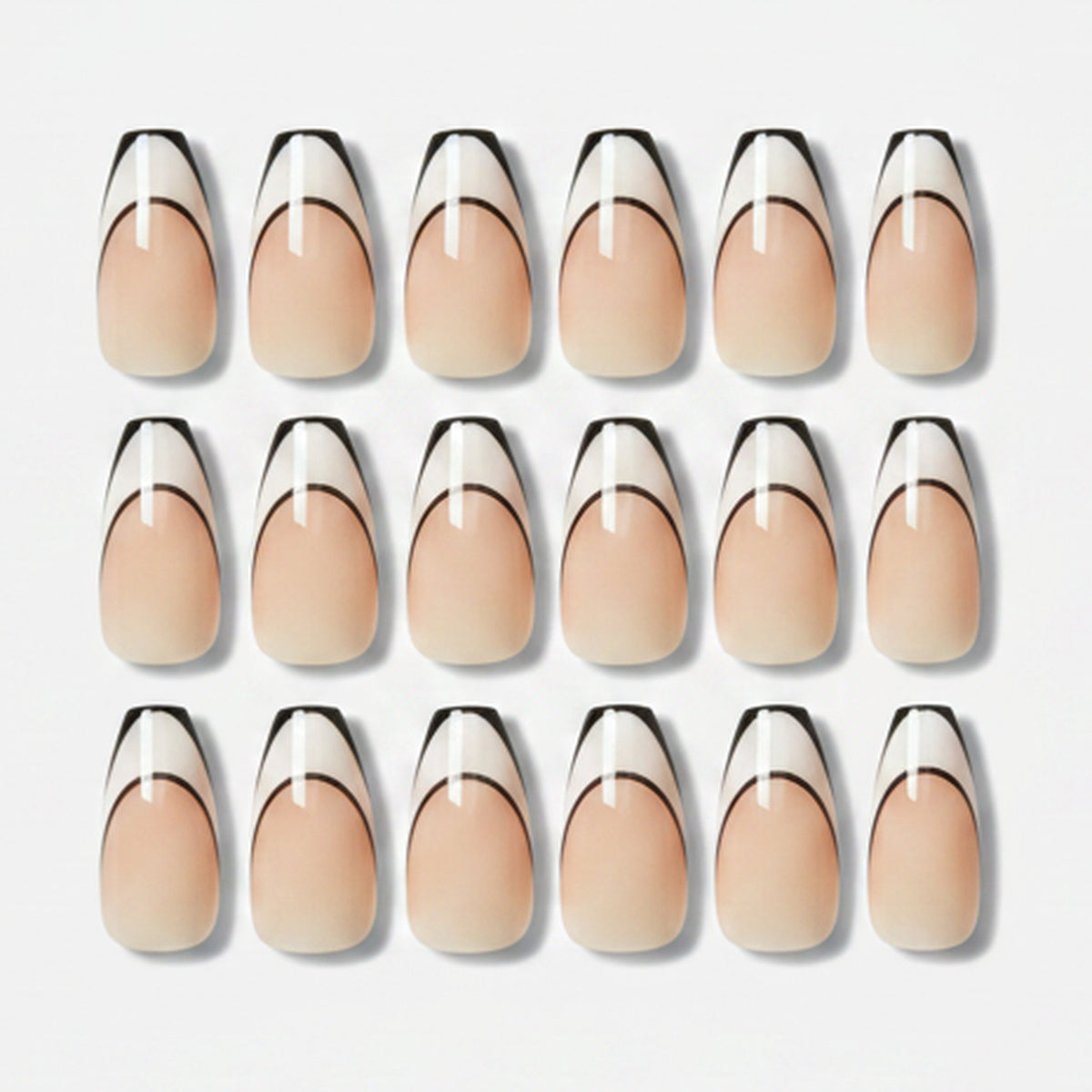 Chic Oval Press-On Nails Set - Nude & Black Outline