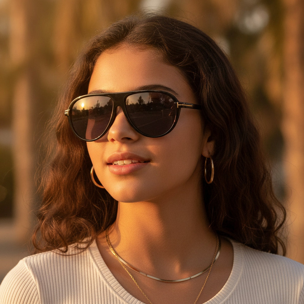 Retro Aviator Sunglasses with Gold Trim Black & Gold