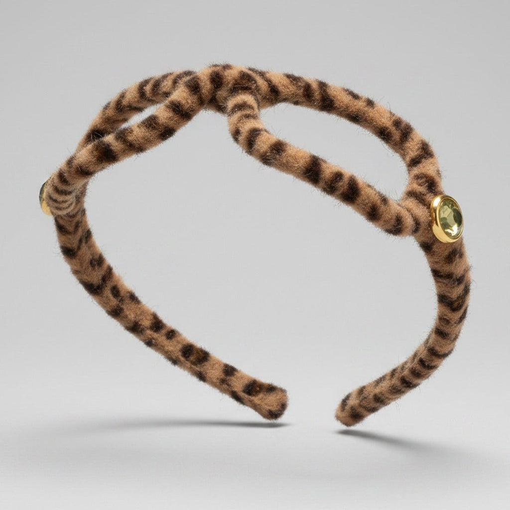 Leopard Print Padded Headband With Gold Charm – hair accessories (view 1)