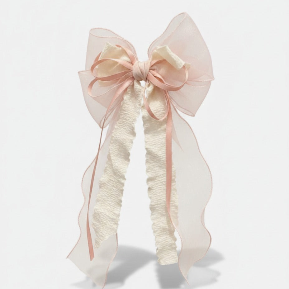 Sheer Bow Hair Claw - Peach Pink