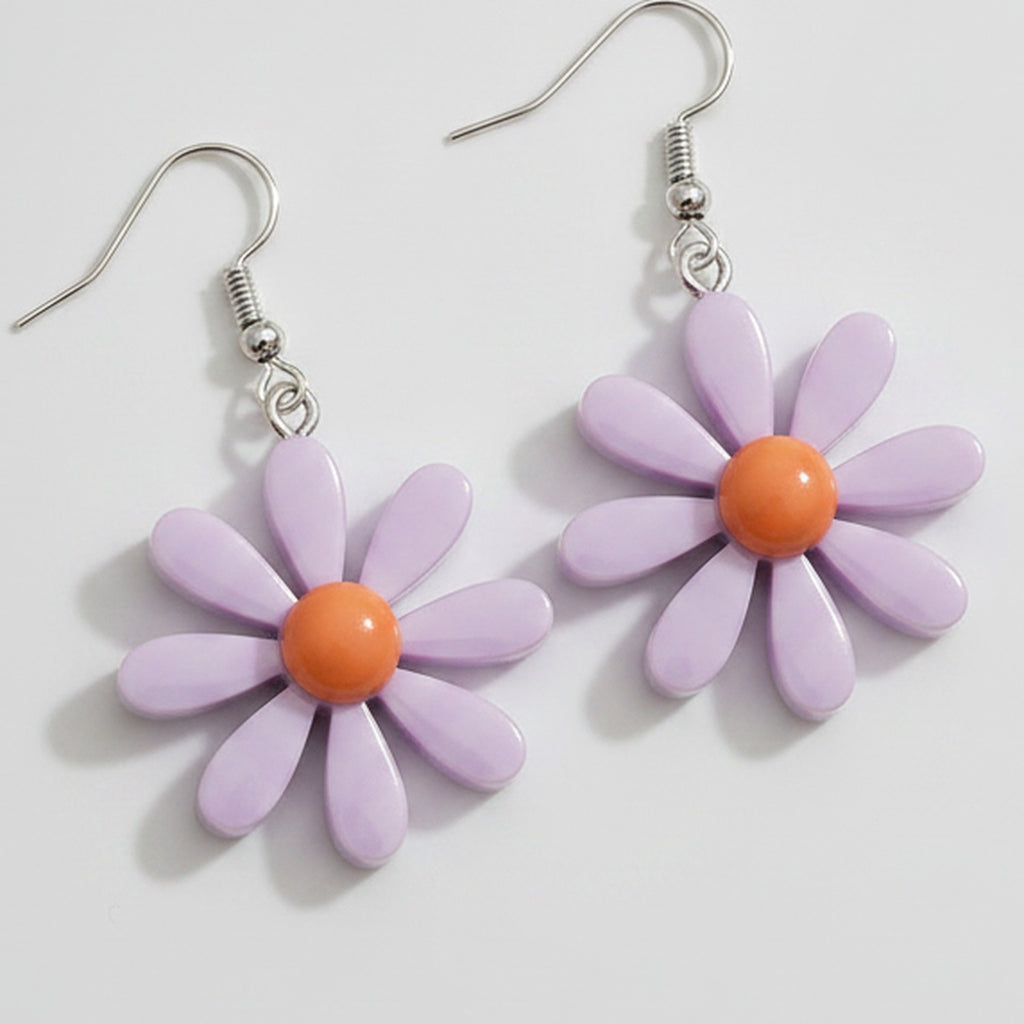 Daisy Dangle Earrings - Purple Daisy