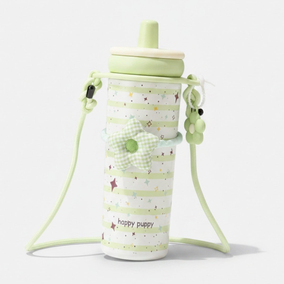 Pastel Green Star Print Insulated Tumbler With Charm Strap – novelty & toys (view 1)