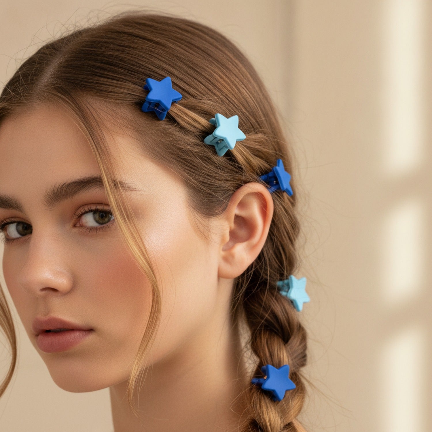 Blue Flower Hair Clips Set Blue Stars