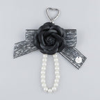 Rose Bow Pearl Bag Charm - Black Rose