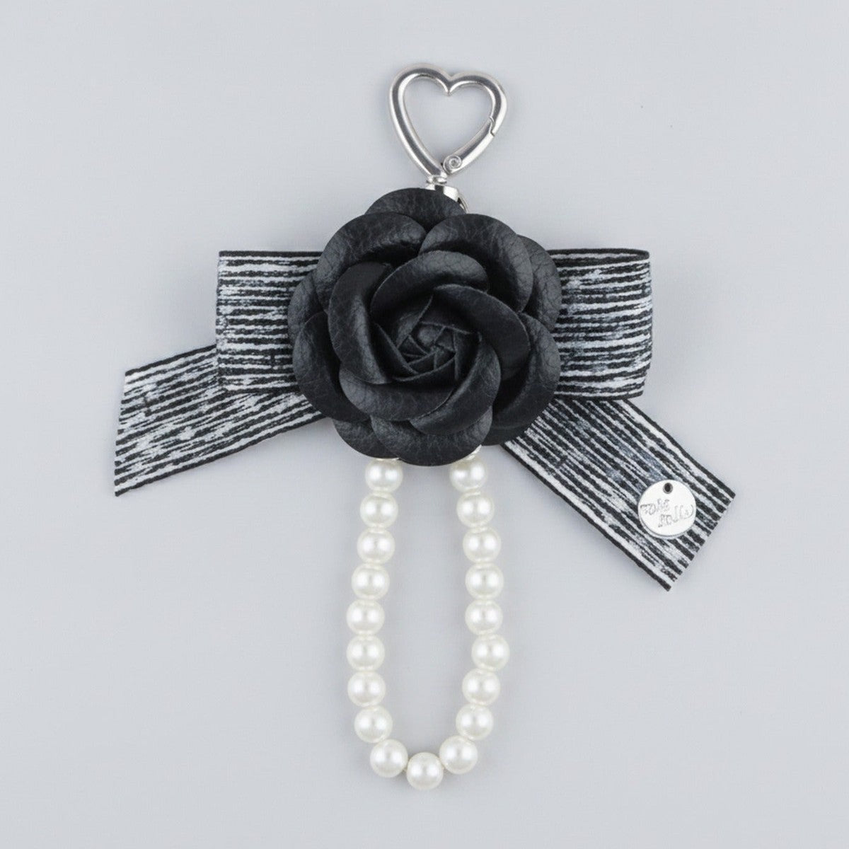 Rose Bow Pearl Bag Charm - Black Rose