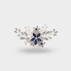 Crystal Floral Hair Comb Silver Blue Diamond