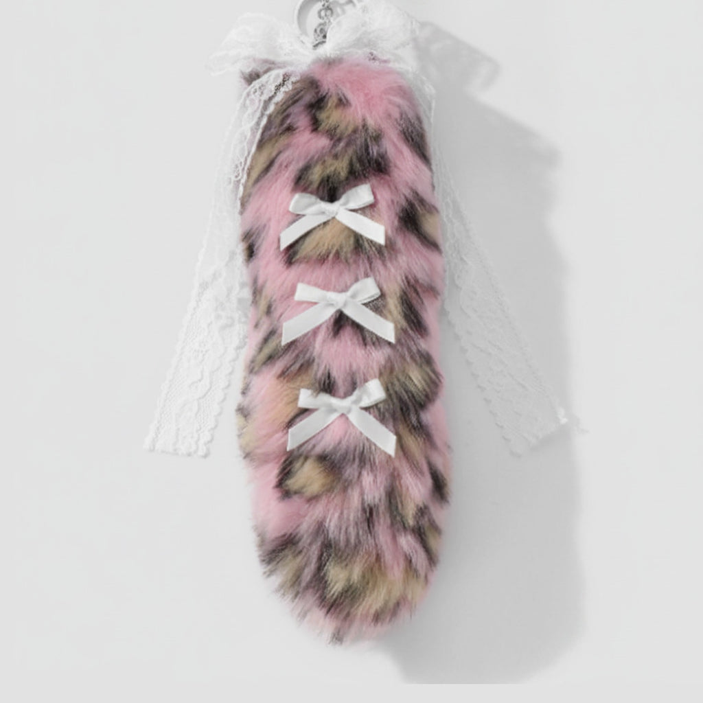 Fuzzy Leopard Tail Bag Charm - Pink Leopard