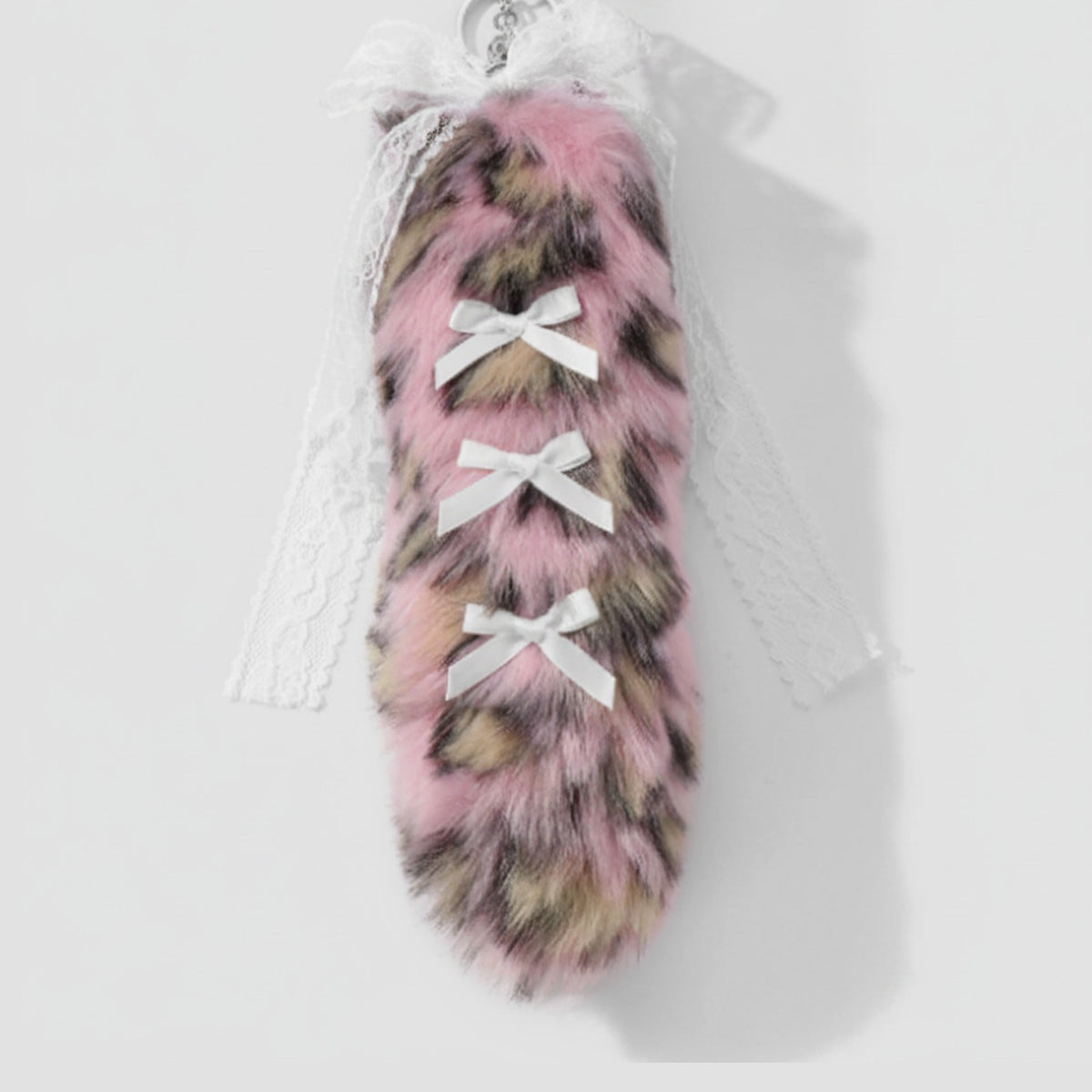 Fuzzy Leopard Tail Bag Charm - Pink Leopard