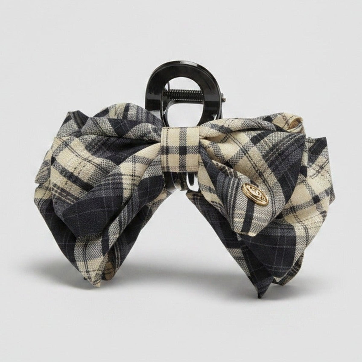 Plaid Fabric Bow Hair Claw Clip – hair accessories (view 1)
