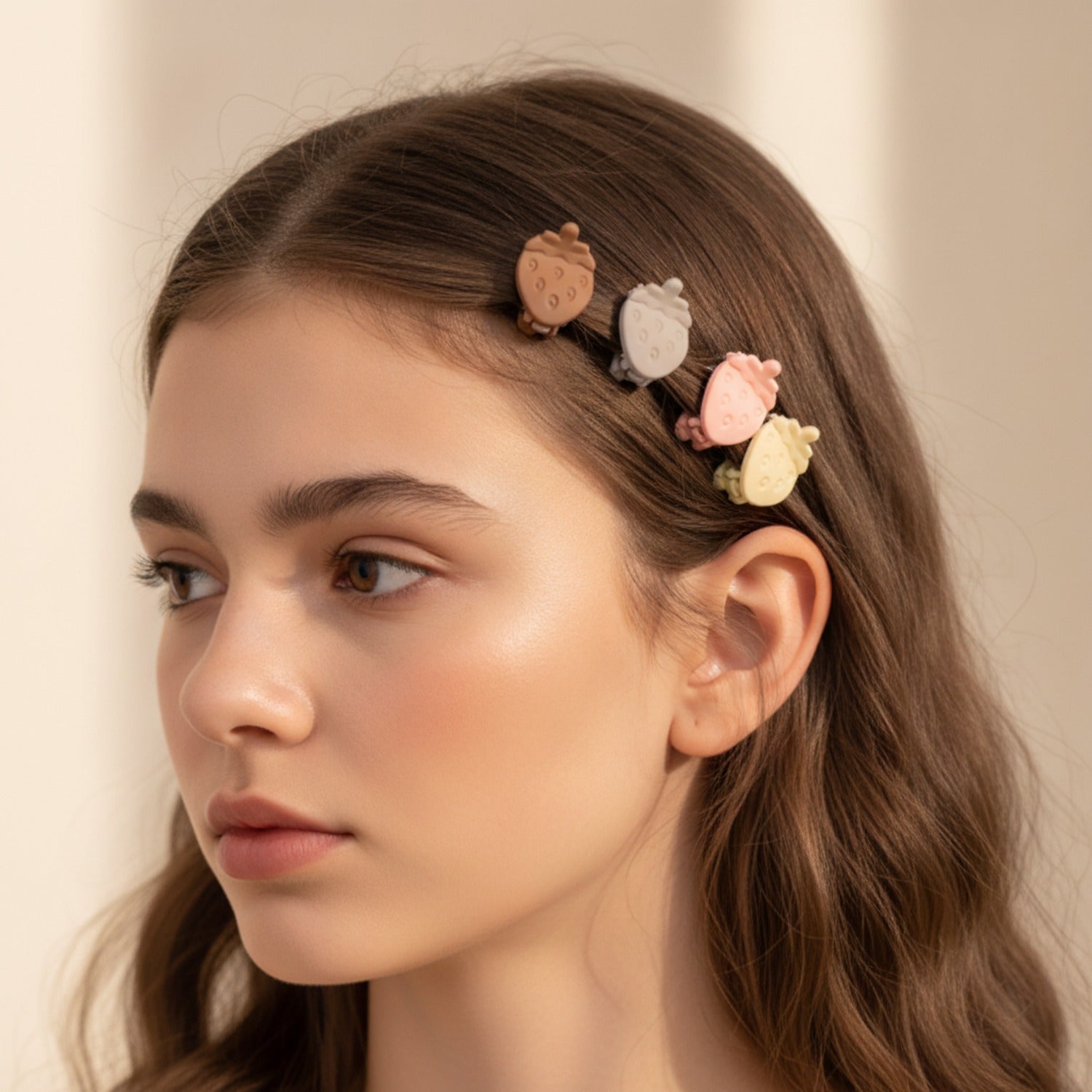 Blue Flower Hair Clips Set Tan Strawberry