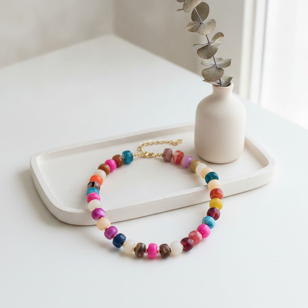Chunky Colorful Beaded Necklace - Jewel Mix